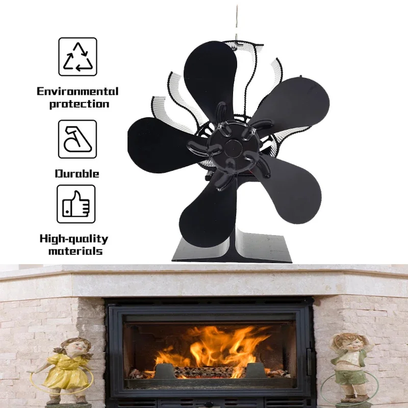 5-Blade Heat Powered Stove Fan for Wood Log Burner Fireplace Quiet Environmental Fan Heater Tool Efficient Heat Distribution