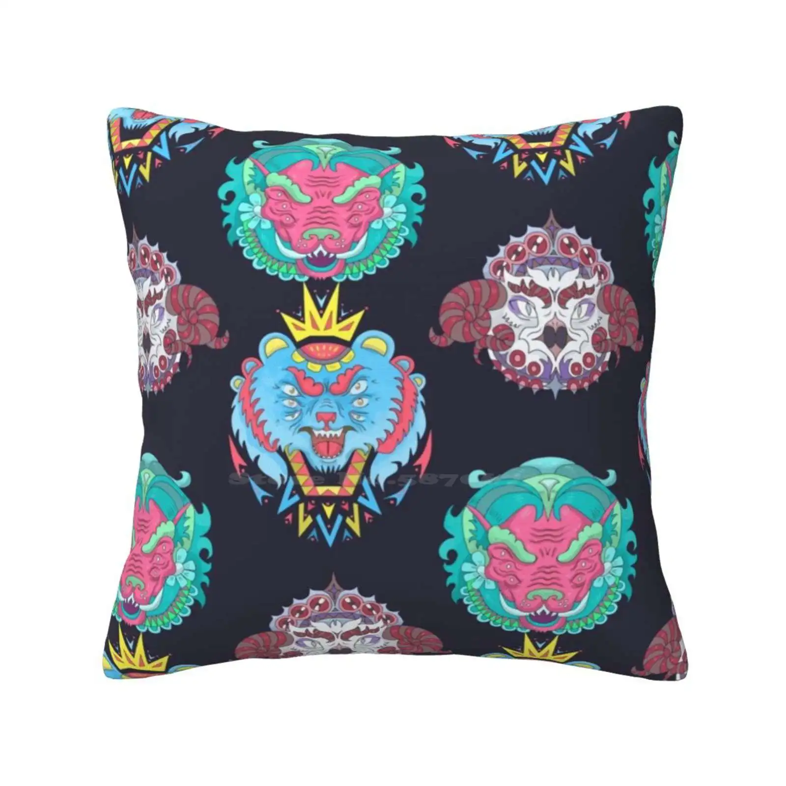 Ancient Spirits Pillow Cover Hug Federa Africa Tribal Bird Bear Ornament Tattoo Archaic Fashion Decorativo Angry Hexagon
