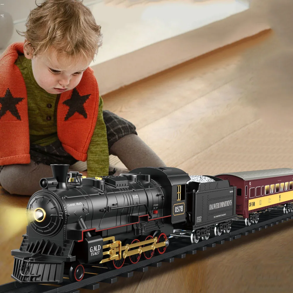 RC Train Toys Simulation Train Remote Control Retro Steam Electric Stepless Speed Control Remote Smoking Train Children's Toys 6