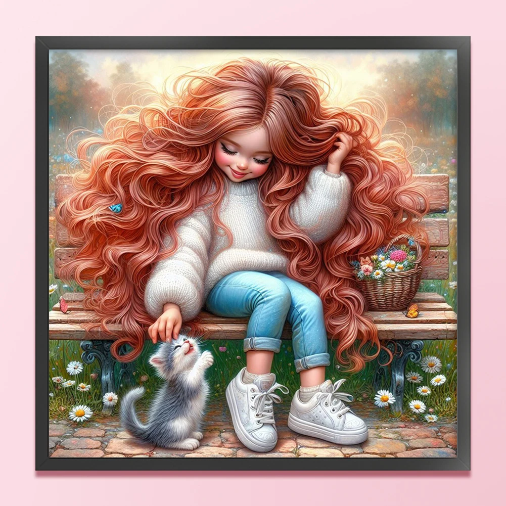 전체 자수 에코 코튼 스레드, 11CT 인쇄 소녀 크로스 스티치 키트 아트, 40x40cm
