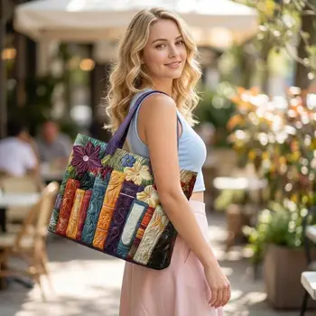 Borse Tote Vintage da Donna, Borsa a Spalla Grande Stile Letterario, Borsa Hobo in Cotone Floreale, Borsa per la Spesa e la Spiaggia