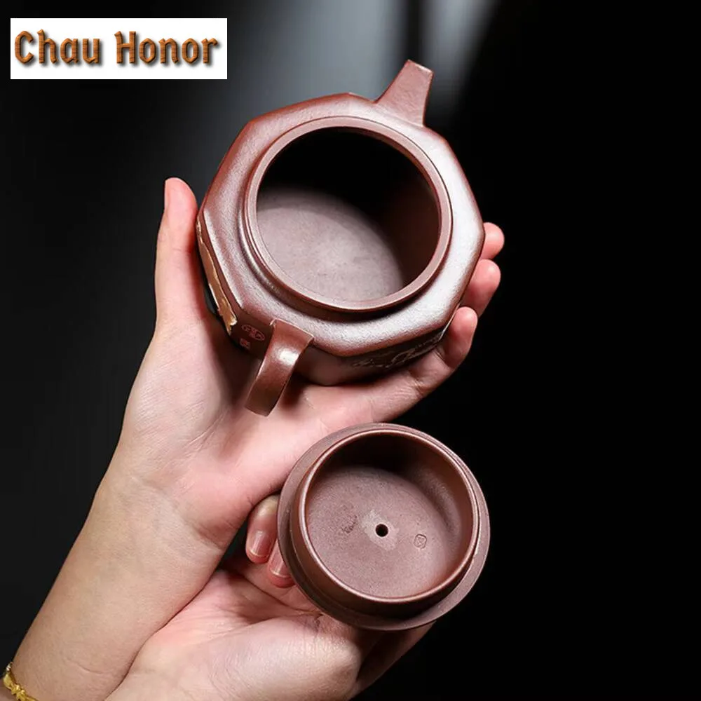 220ml Yixing Purple Clay Teapots Handmade Cattle Square Bell Pot Raw Ore Purple Mug Kettle Chinese Zisha Tea Set Customized Gift