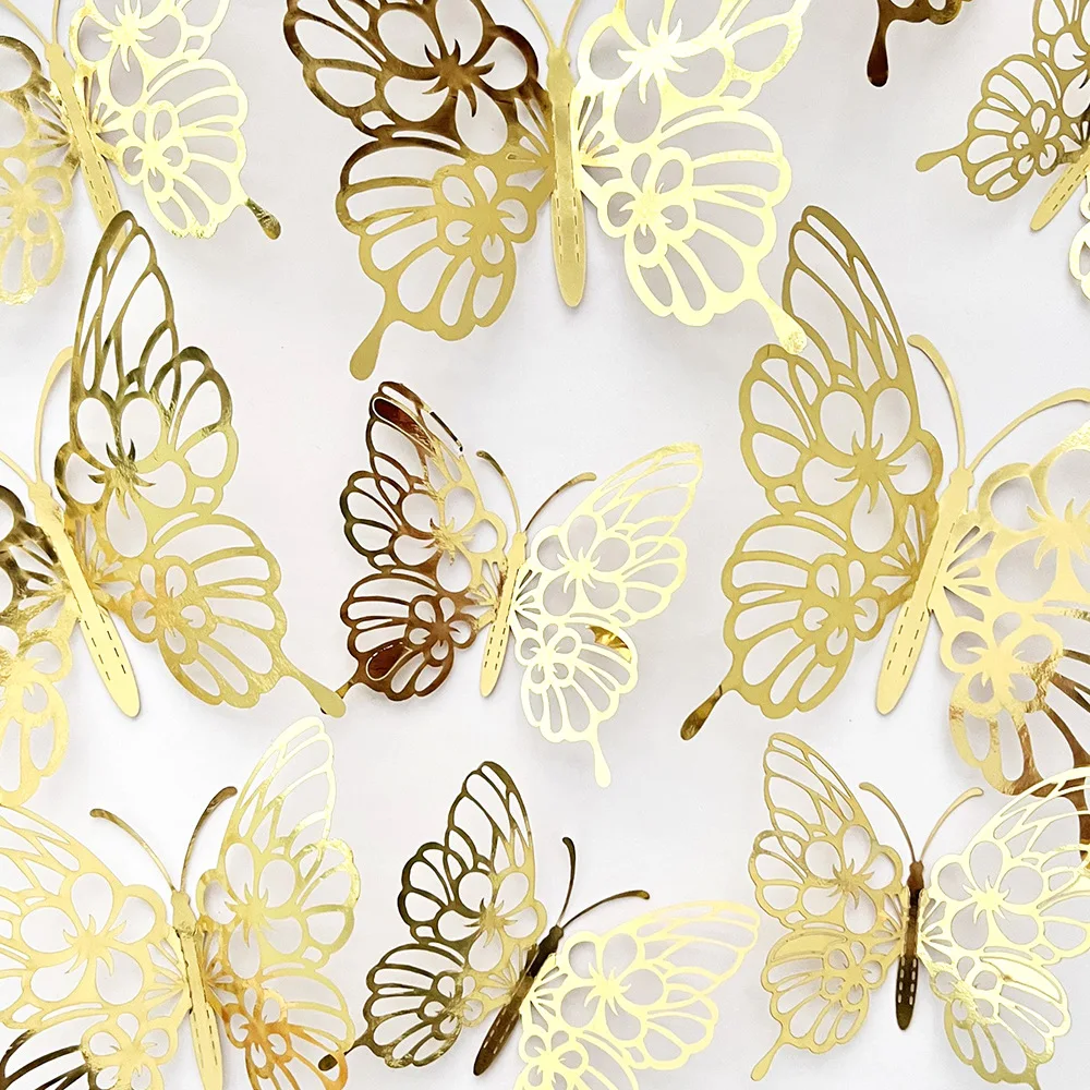 Elegant Gold 3D Butterfly Wall Stickers for Wedding and Home Decor (Set of 12)