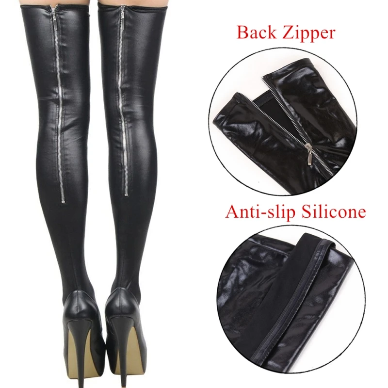 Reggicalze Donna In Pelle PU Lucida Con Pizzo – 4 Clip, Vita Regolabile, Slip Incluso, Taglie S-4XL