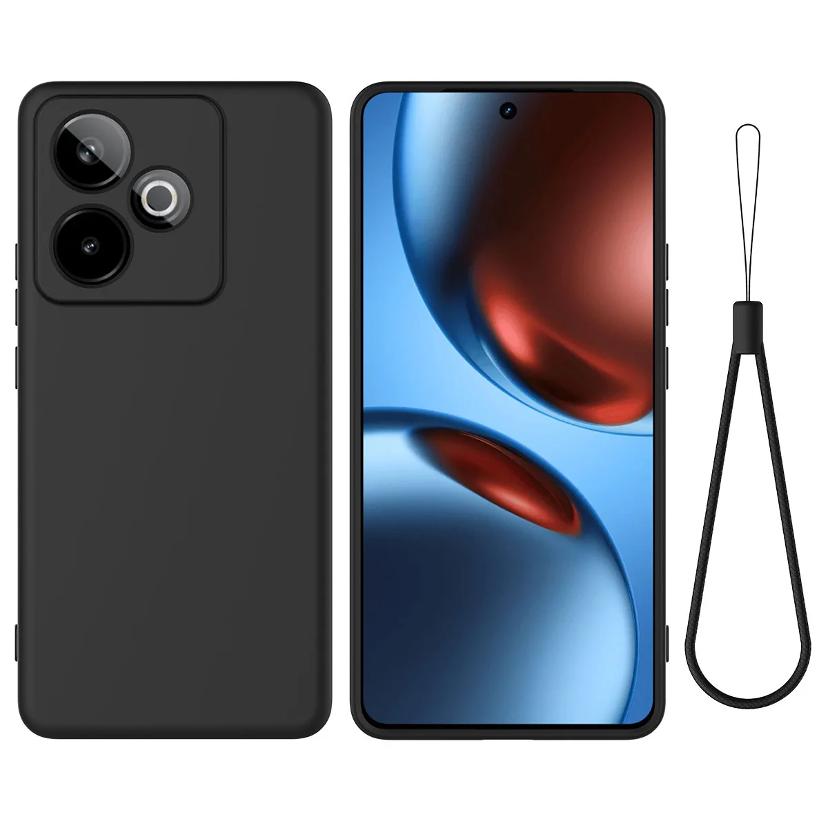 Luxury Liquid Silicone Shockproof Matte Phone Case with Soft Bumper and Lanyard