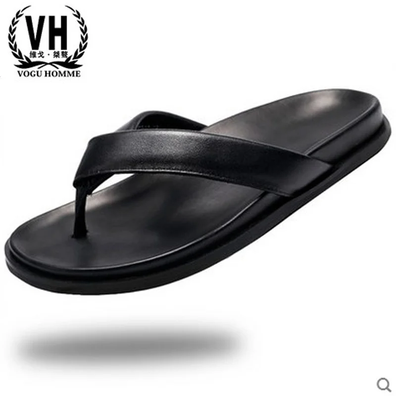 

male gene leather slippers men all-match cowhide sandals men's summer leisure shoes Sneakers Flip Flops beach outdoor casul