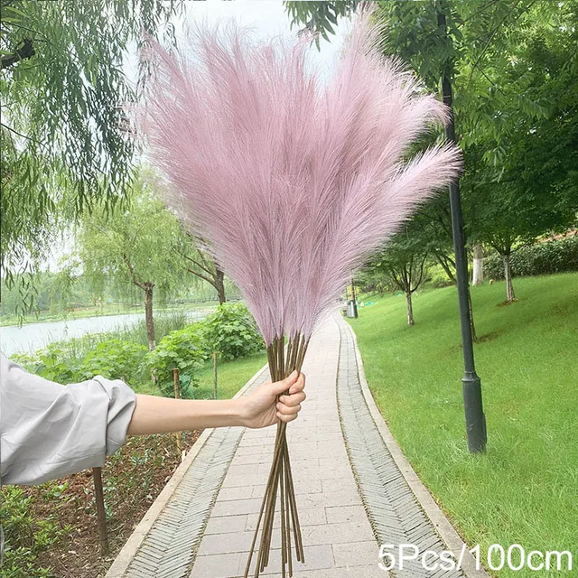 5Pcs 100/70cm Artificial Pampas Grass Bouquet New Year Holiday Wedding Party Home Decoration Plant Simulation Dried Flower Reed 5Pcs-100cm