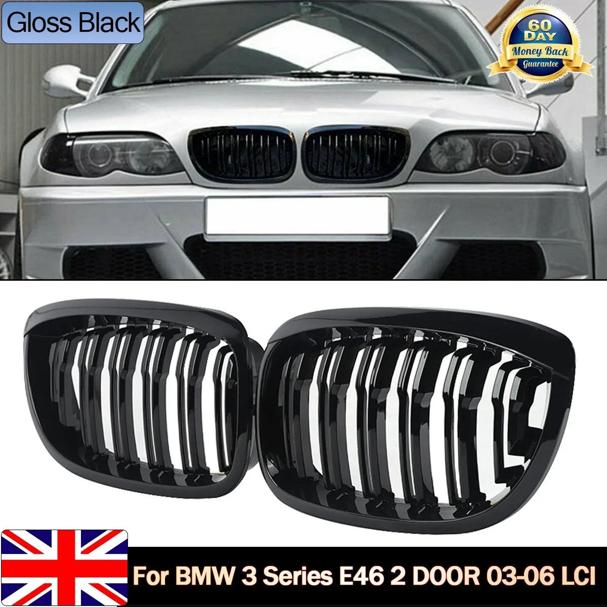 

MagicKit Gloss Black Front Kidney Grill for BMW E46 Coupe 325Ci 330Ci LCI 2DR 2003-2006