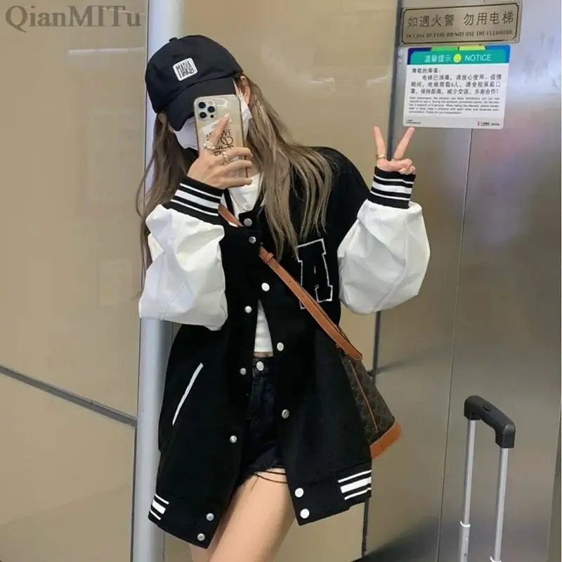 Autumn Winter Fashion Bomber Jackets for Women Streetwear Baseball Uniform Oversized Coat Jackets and Coats Loose student