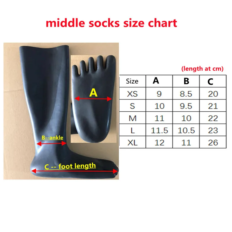 Short Five Toes Socks Latex Rubber Gummi Stocking 5 Toes Middle 0.4mm Unisex for Women Men Wear with Bodysuit Fetish