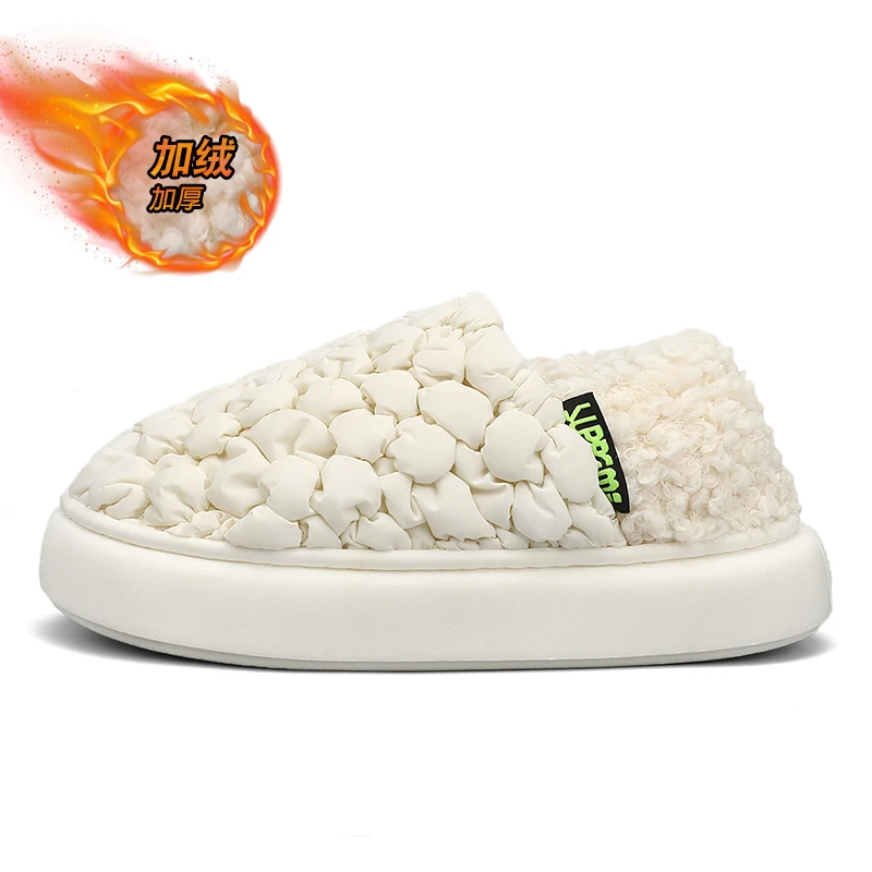 

Shevalues Winter Women Slippers Plush Slippers Outdoor Warm Foot Non-slip Thick Bottom Cloud Slipper 2023 Couple Home Slippers