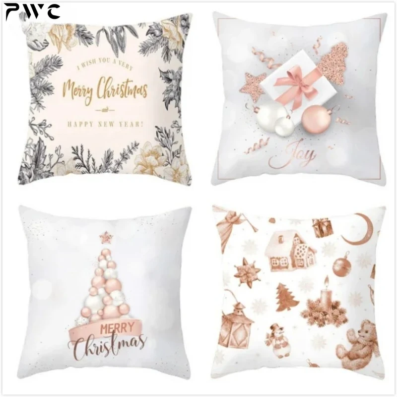 

Рождественская подушка из полиэстера, наволочка, Подарочная декоративная квадратная наволочка для дивана, 45x45 см