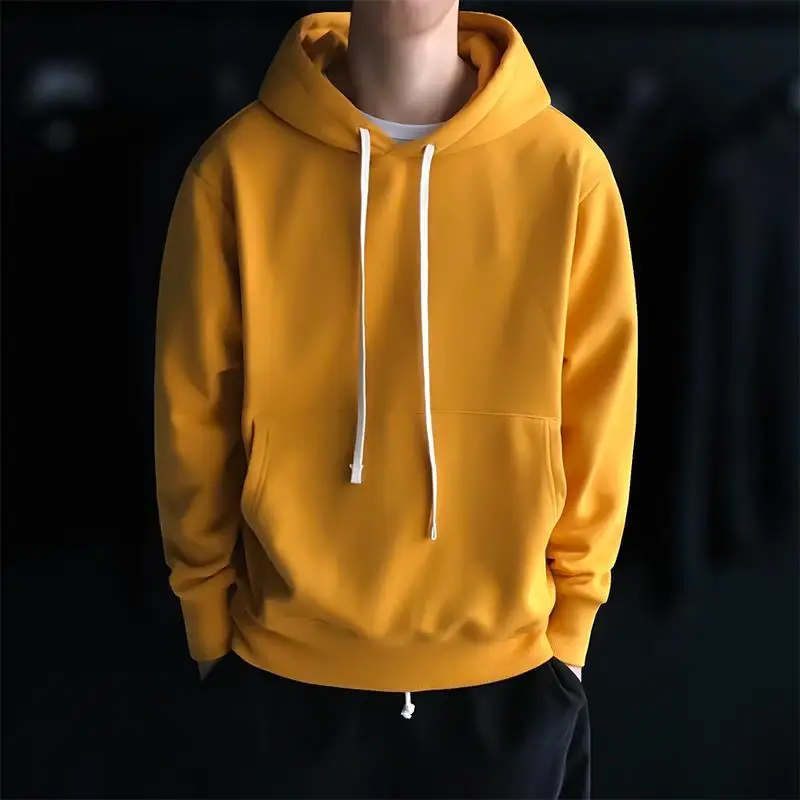 

Men's Clothing Hoodies Yellow Sweatshirts for Man Hooded Solid Fleeced Aesthetic Harajuku Fashion Cheap Emo New in Autumn Simple