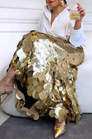 Women's Plus Size Formal Skirts Elegant Gold Long Sequin Party Club Evening High Waist Skirts Female Casual Cocktail Skirts - Image 5