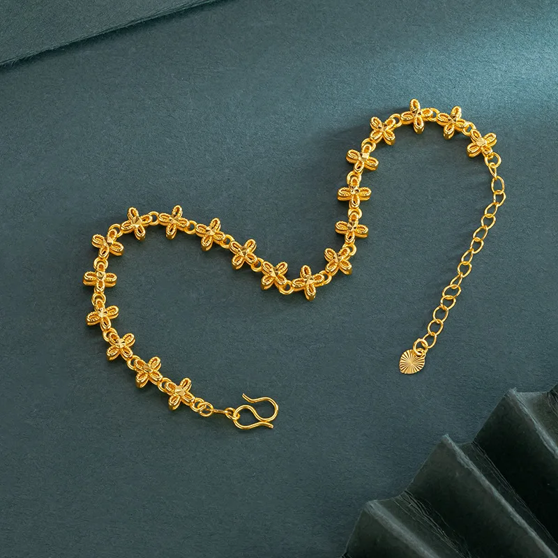 Lucky 18K Gold Color Clover Bracelet Chain for Women Fine Jewelry open Bracelet Wedding Birthday Gifts Not Fade