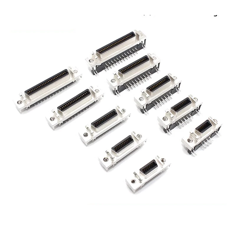 Гнездовой Разъем MDR SCSI, 14P/20P/26P/36P/50P, со сварной пластиной, изогнутая ножка, прямое основание