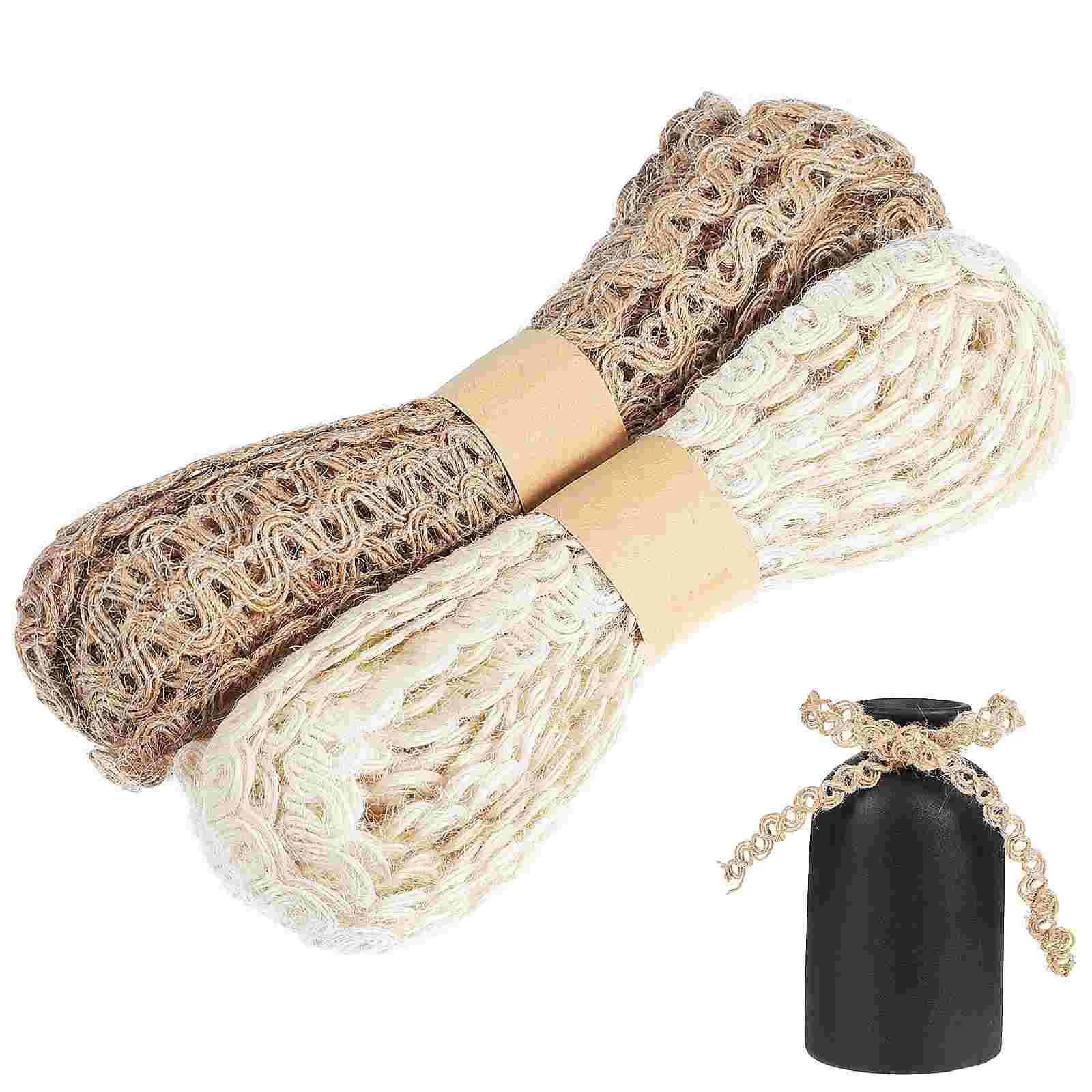 

2 Rolls Linen Ribbon Gift Ribbons For Wrapping Flowers Bouquet Natural Burlap Jute Rope Present Decor