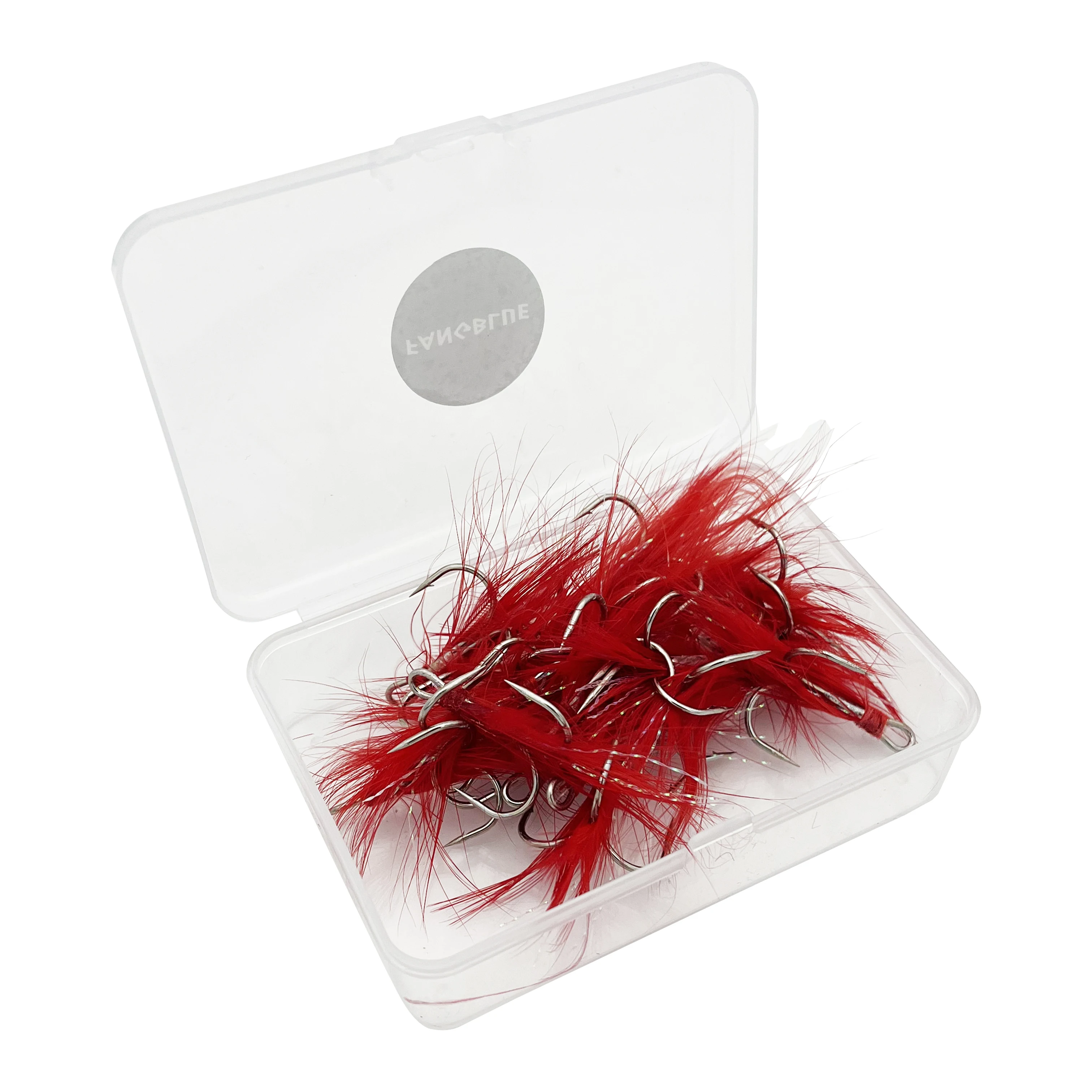 15Pcs Feather Treble Fishing Hooks Fishing Tackle Carbon Steel Barbed