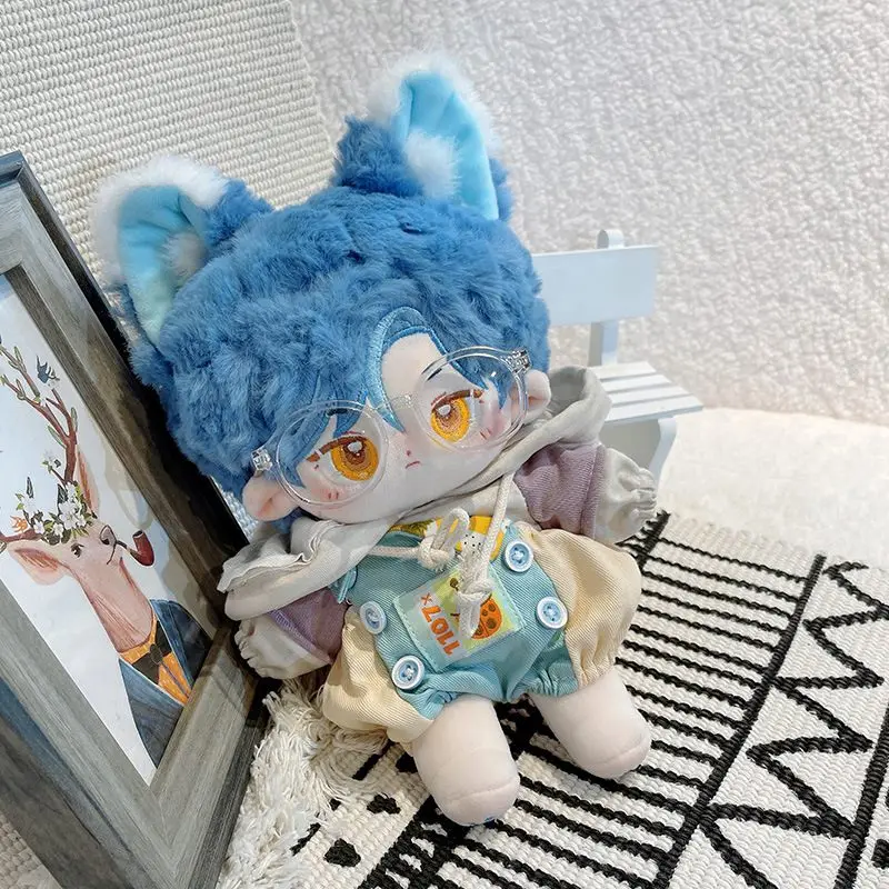 20cm Cotton Doll Blue Hair Fox Ears Tail Sirius Idol Star Dolls