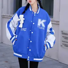 

KCHY School Season Baseball Uniform Women Jacket Detachable Phantom Cute Bear Coat Loose Fashion Brand Jacket Top