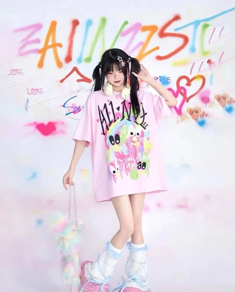 2025 O Neck Tshirts Women Harajuku Short Sleeve Cartoon