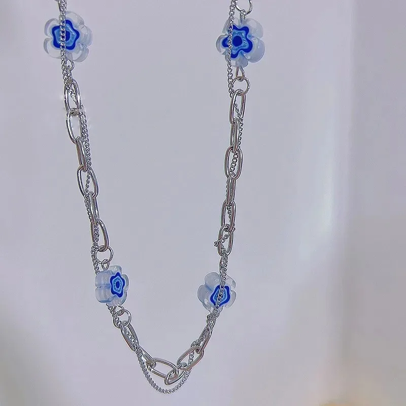 Boho Blue Flower Stitching Women's Necklace Fashionable for Daily Casual Beach Party Chain Chain For Women Fashion Jewelry 2023
