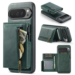 Magnetic Detachable Card Holder Phone Case with Oil Wax Texture - Google Pixel 8 (Green)