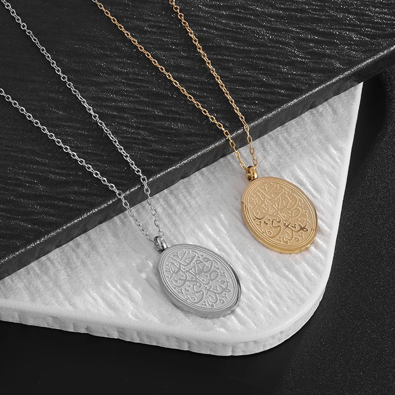 Classic-Stainless-Steel-Oval-Muslim-Scripture-Pendant-Thin-Chain-Women ...