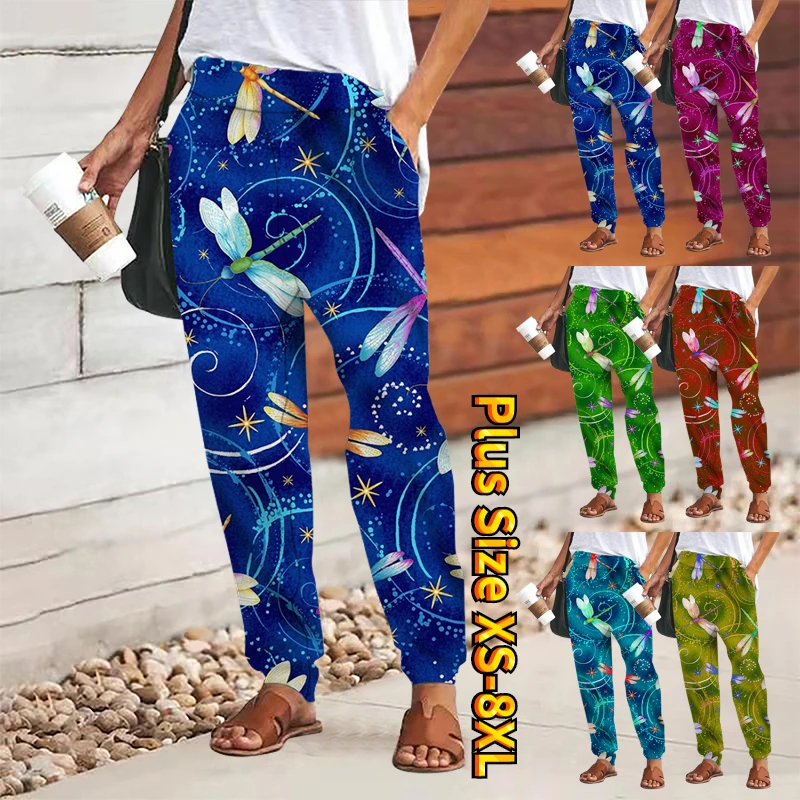 

2023 Blend High Wai Women's Print Pants Trousers Fashion Casual Daily Side Pockets Full Length Comfort Large Size Loose Pants