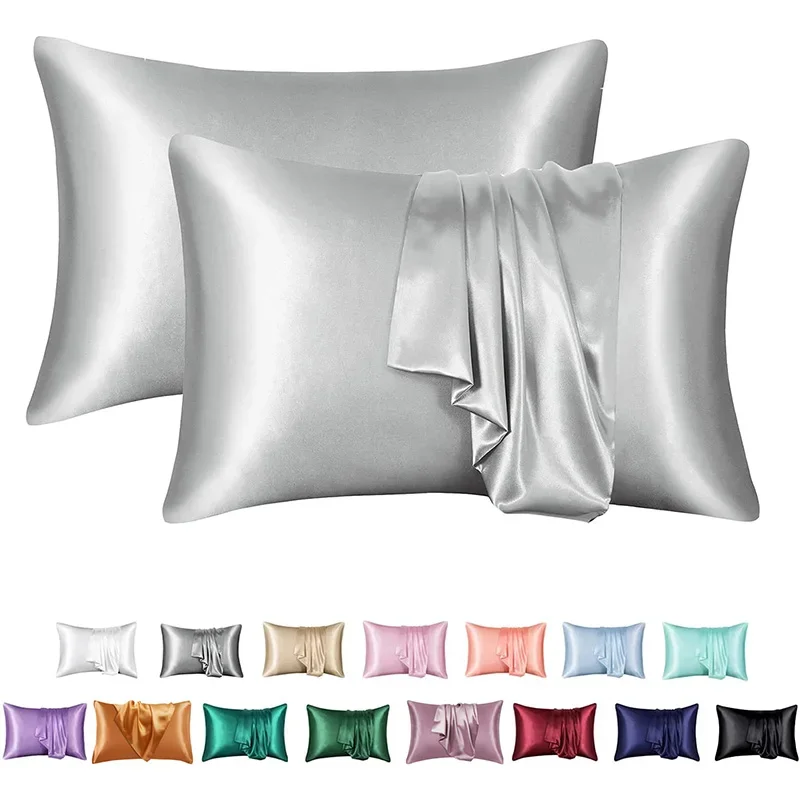 High End Silky Queen Pillowcases Soft Skin-friendly Smooth Pillow Cases Luxury Solid King Size Pillowcase Home Satin Pillowcases 2
