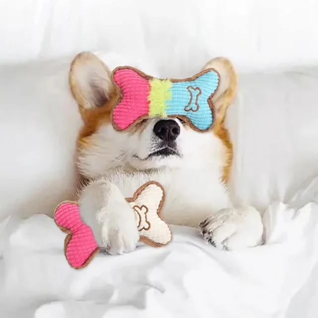 1pc Dog Squeaky Toys, Bones Plush Dogs Chew Toy for Small Medium Breed Puppy Aggressive Chewer Pets Puppy Playing Cleaning Teeth 2