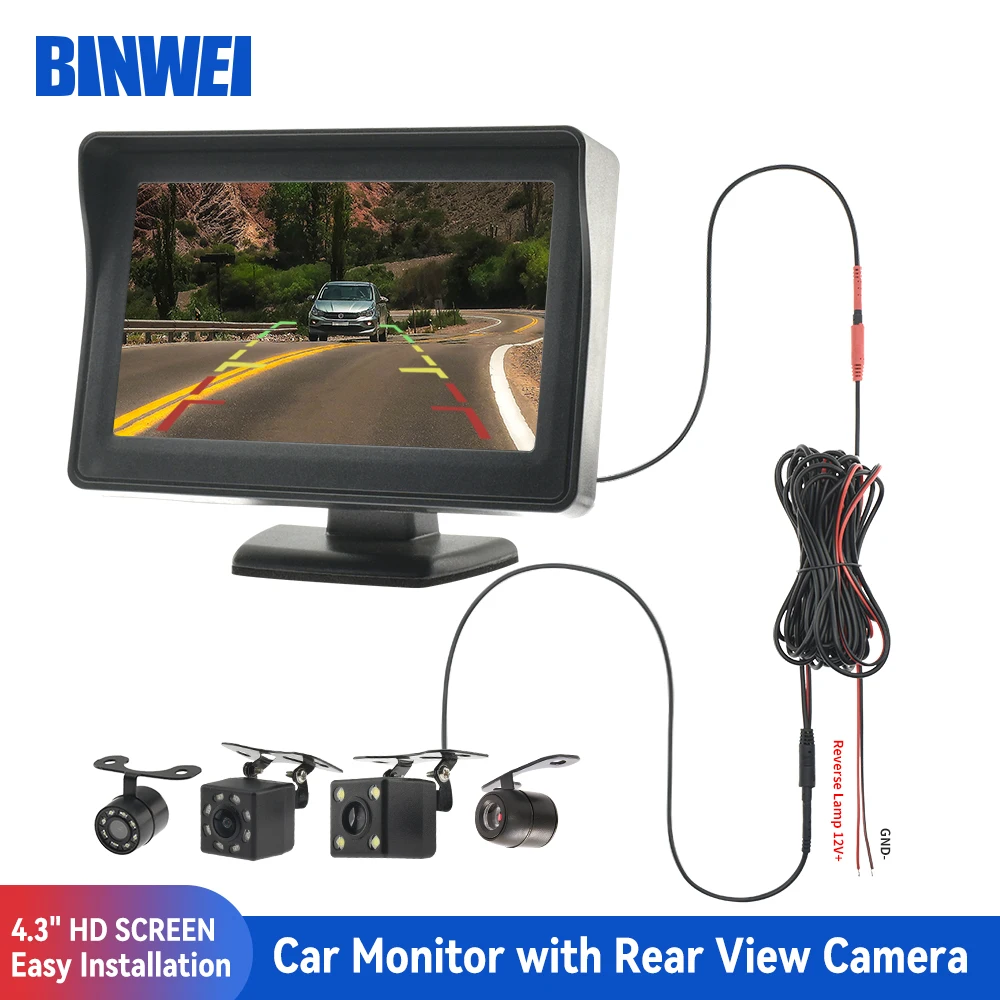 

BINWEI Car Monitor with Rear View Camera for Vehicle Parking Waterproof Reversing Camera 4.3" TFT LCD Screen Easy Installation