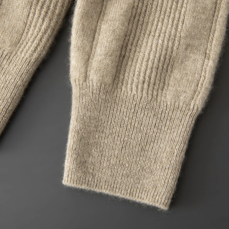 Autumn/Winter 100% Pure Goat Cashmere Knitted Sweater Men's Zipper Half Open POLO Collar Pullover  Warm Top Long Sleeved Sweater 4
