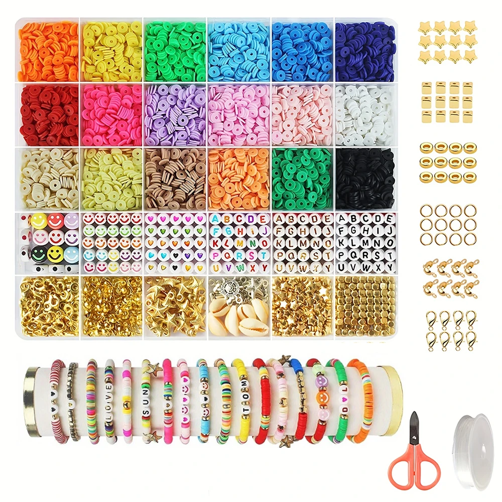 Polymer Clay Beads Assorted Polymer Clay Beads Kit for DIY Jewelry Making Handmade Craft for Bracelet Necklace Earrings