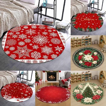 1pc Christmas round carpet: snowflakes, Christmas tree-perfect holiday decoration, Christmas round carpet decoration.