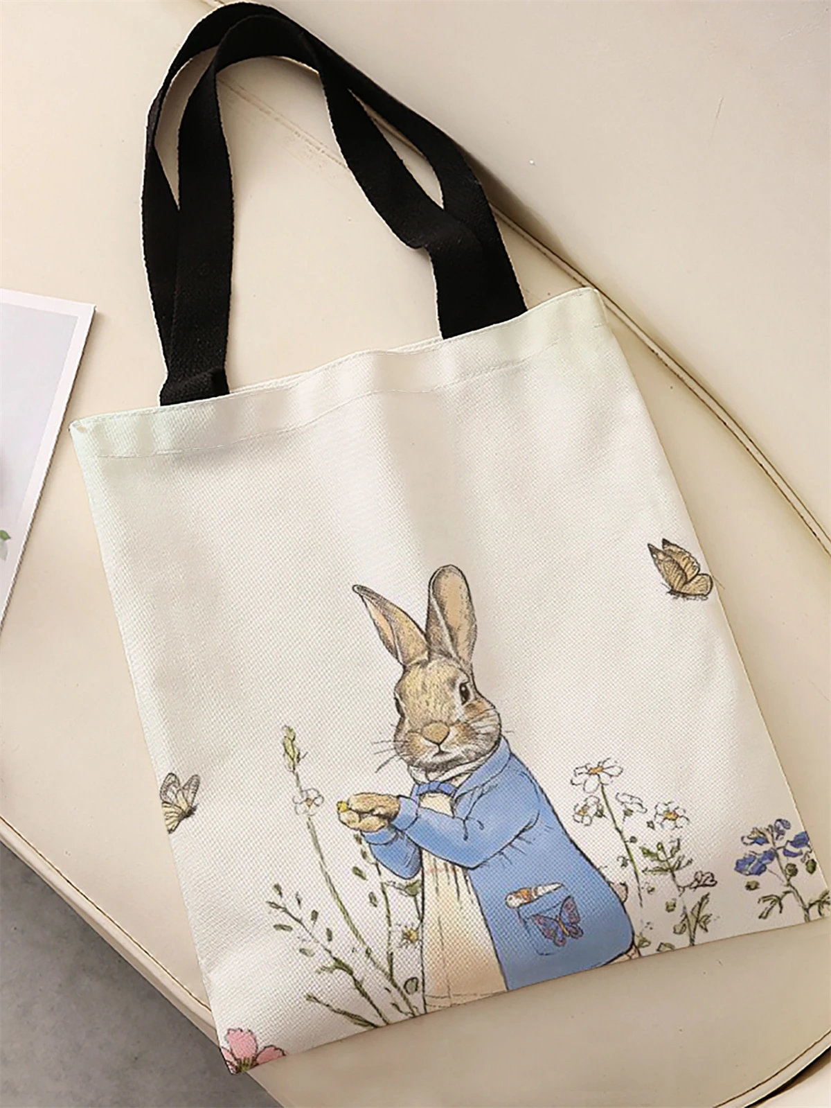 Rabbit pattern printed casual handbag, reusable fashionable backpack, multifunctional handbag, canvas shopping bag