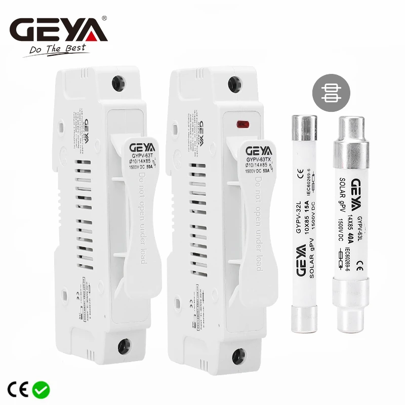 Geya-suporte do Fusível para Fusível dc Solar pv Interruptor Fotovoltaico Gypv63 1500vdc 1p 10a 15a 25a 30a 40a 50a 10×38 mm 14×85 mm