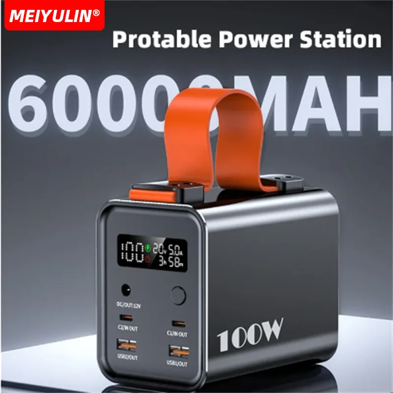 

60000mAh 100W Power Bank Station Portable USB C Fast Charging External Spare Battery Large Capacity Powerbank For Laptop Outdoor