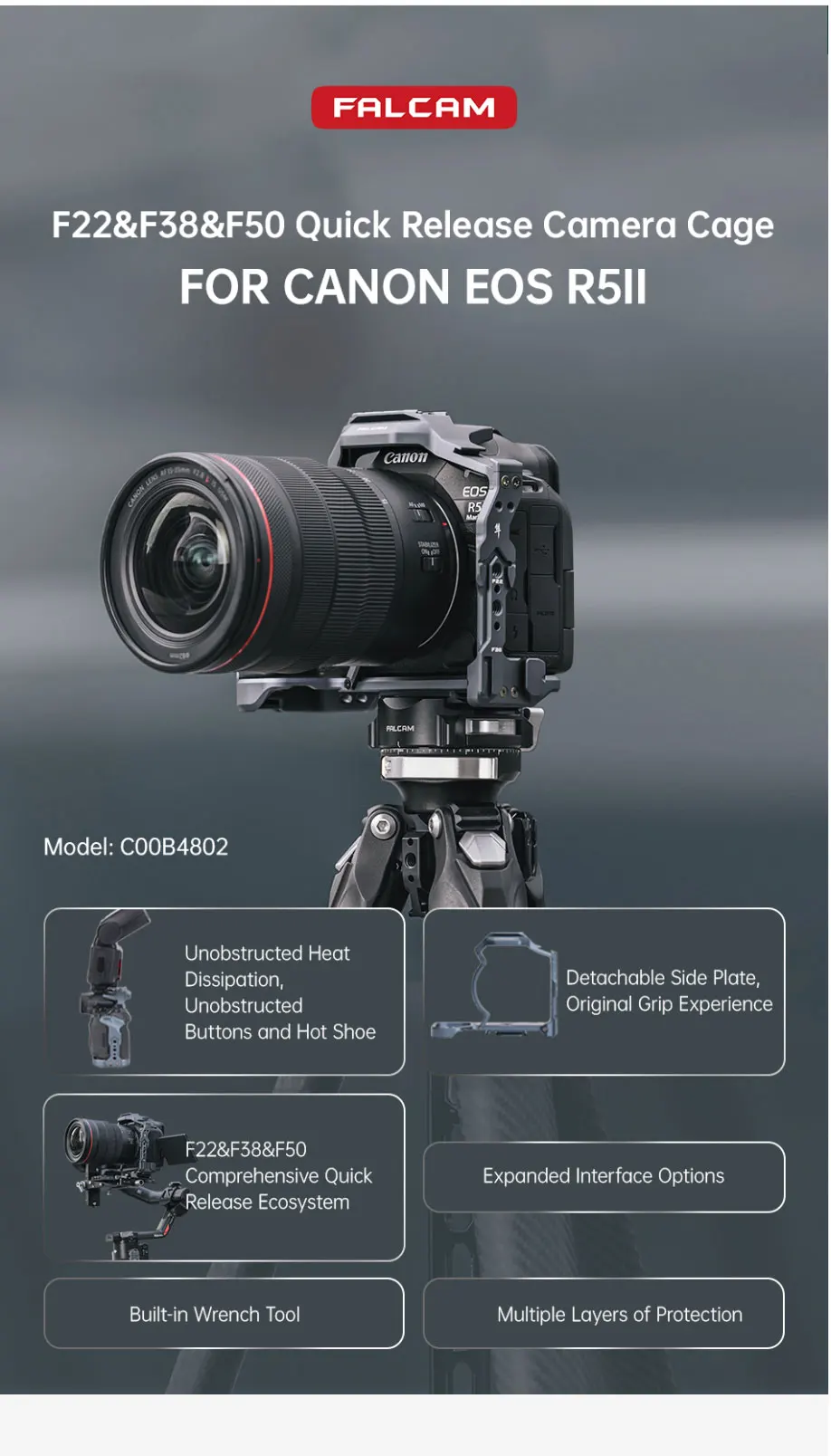 F22 F38 F50 Quick Release Camera Cage Kit for Canon R5 Mark II