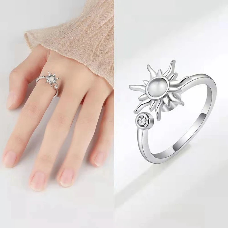 Anéis ajustáveis rotativos para mulheres e homens, anel de relaxamento, jóias estéticas, presente, varejo, moda, 2pcs