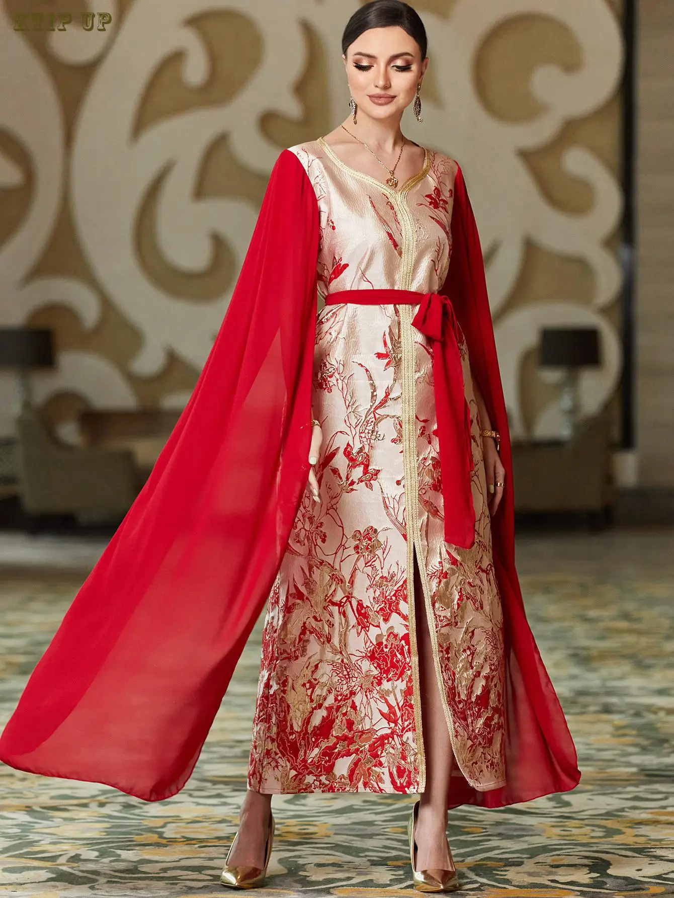 

ИД мусульманское платье с блестками для женщин абайя Рамадан с принтом рукава-бабочки длинные Abayas женский халат марокканский кафтан платья Дубай