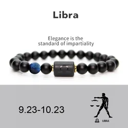 Zodiac Obsidian & Black Agate Beaded Bracelet - Elegant Elastic Fashion Jewelry (I)