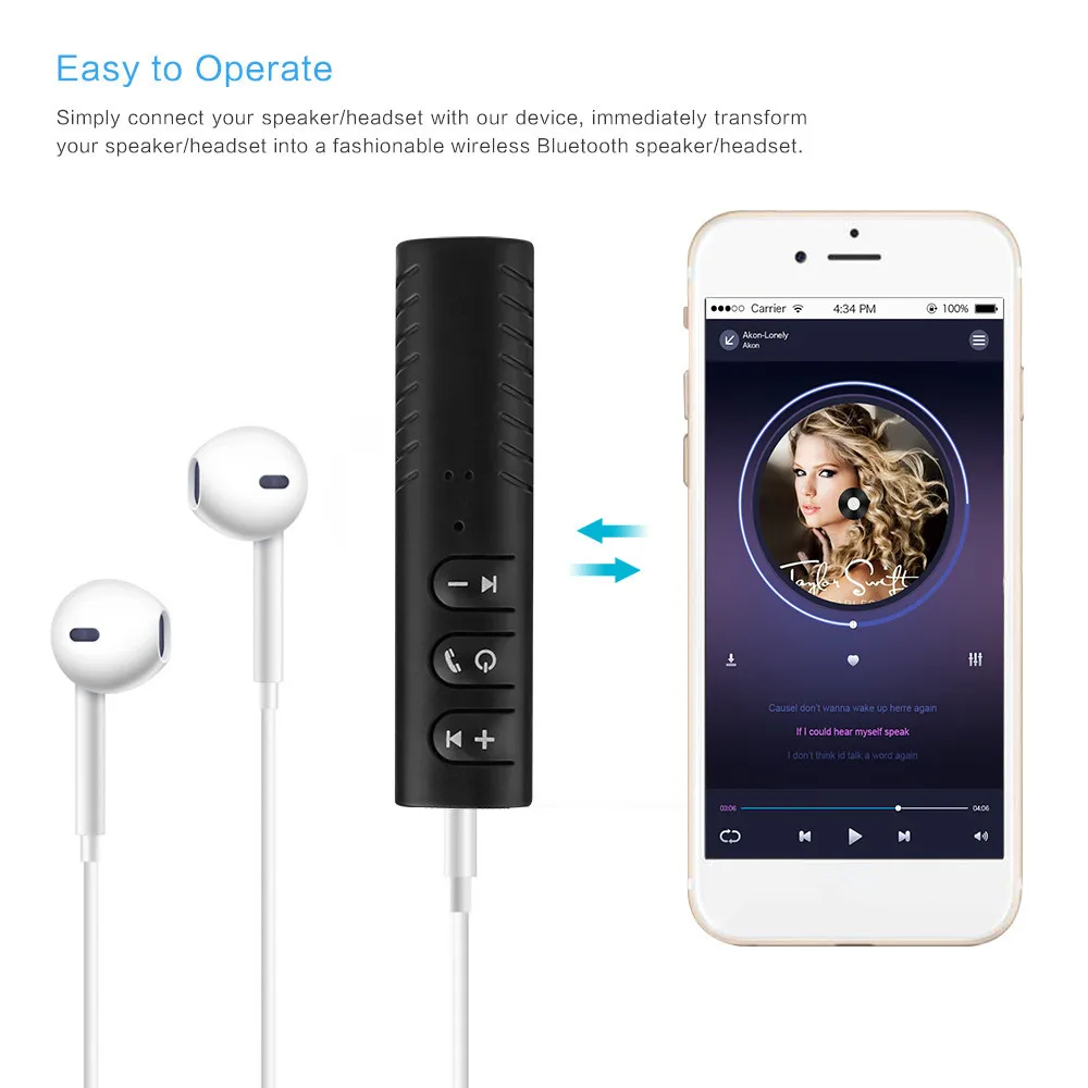 3.5mm Aux Adapter Bluetooth 5.0 Stereo Audio Wireless Receiver for Wired Headphones Car Home Hands-Free Calling Music