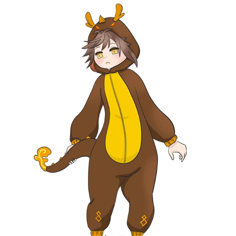 Game Impact Abyss Mage Hu Tao Guoba Amber Morax Kigurumi Pajamas Winter Flannel Adult Anime Halloween Cosplay Costume
