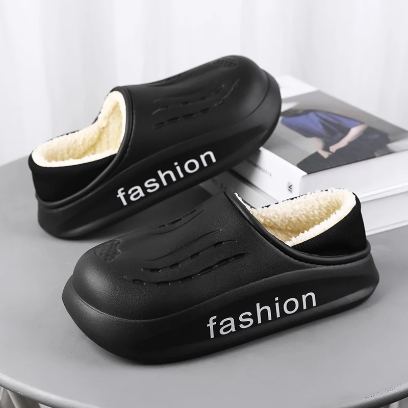 

2024 Winter Slippers Men Outdoor Waterproof Warm Sneaker Slippers Women Non-Slip Indoor Plush Home Footwear Thick Platform Shoes