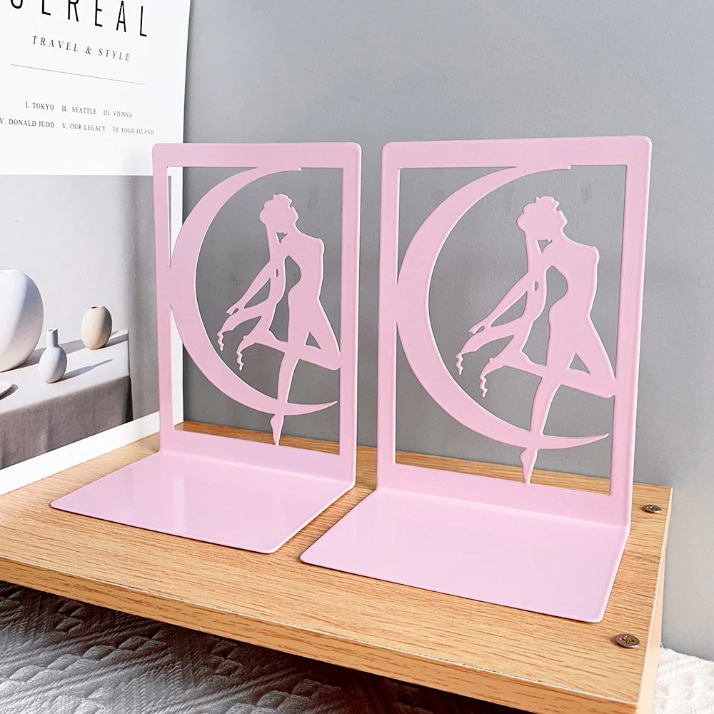 Pink Girl Bookends Non-slip Bookcase Heavy Duty Iron Bookcase Desktop Desktop Organiser Anime Fan Gift 2Pcs book organizer,book holder,book stand,book terminal