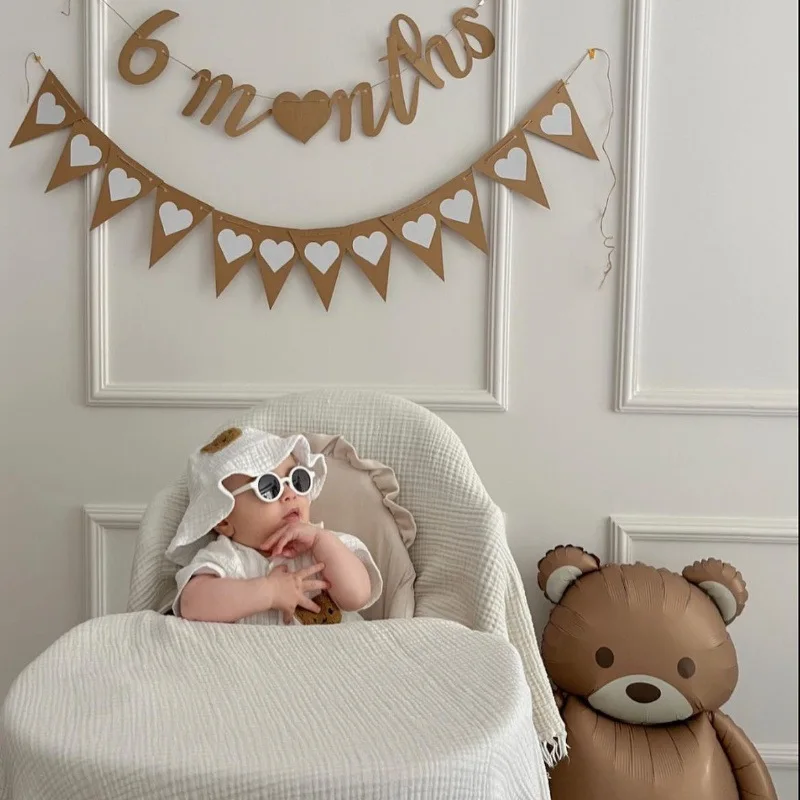 Kraft Paper 6 Months Banner Sign Half Birthday Garland Baby Shower Party Decor Cursive Bunting
