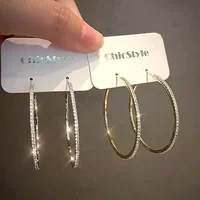 Exquisite Full Rhinestone Hoop Earrings for Women Fashion Simple Circle Round Earring Wedding Party Jewelry Accessories Gifts - Image 3