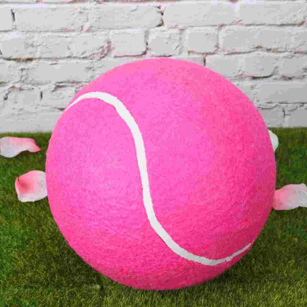 1pc 20cm Inflatable Flannel Ball Large Signature Tennis Rubber Ball for Children Outdoor Sports(Pink)
