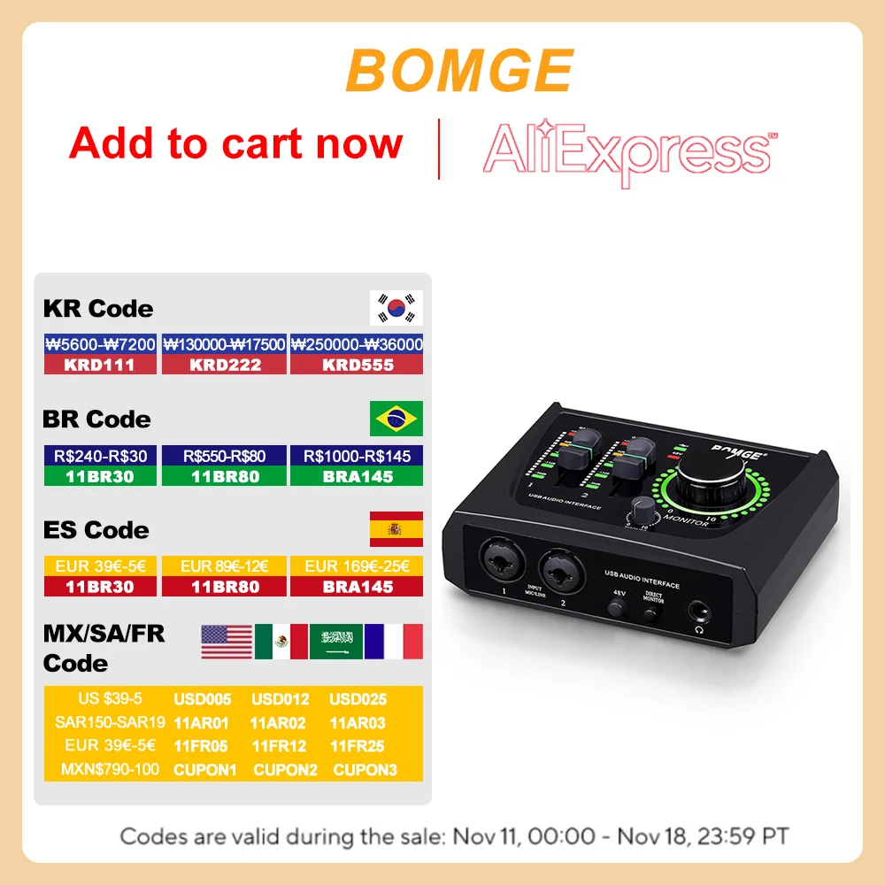 BOMGE mini 2 Channel USB Audio Interface sound card Recording Streaming and Podcasting with XLR/48V Phantom Power for Guitarist, audio interface